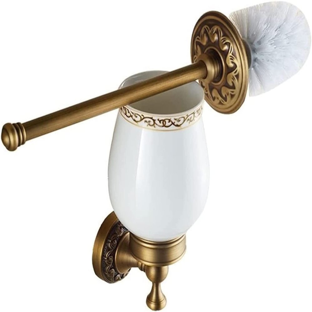 Toilet Brush and Holder Toilet Brush Wall Mounted Creative Retro Toilet Brush Copper Base Toilet Brush Set Household Bathroom Without Dead Angle Cleaning Brush Deep Cleaning Every Corner ( Color : A )