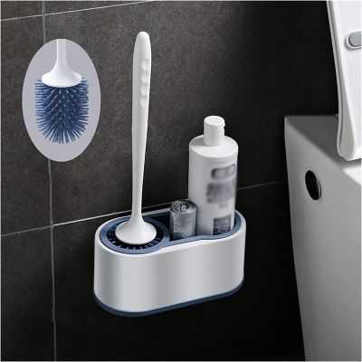 YQBUER Toilet Brush and Holder Toilet Bowl Brush Wall-Mounted Set Household Bathroom Wall-Mounted All-Round Cleaning Silicone Toilet Brush Rack Toilet Brush Deep Cleaning Every Corner (Color : B)