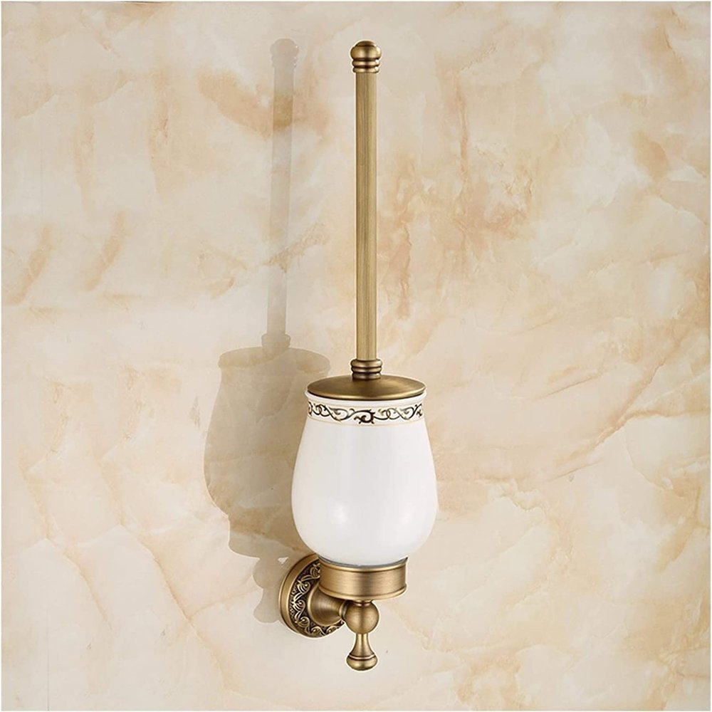 YQBUER Toilet Brush and Holder Retro Toilet Brush Holder Ceramic Brush Cup Brass Brush Holder Round Brush Head All-Round Cleaning Toilet Bowl Brush Set Deep Cleaning Every Corner