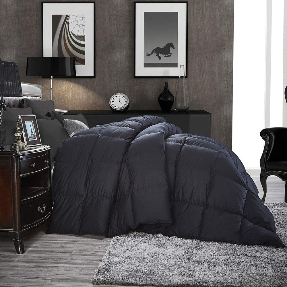 Luxurious King/California King Goose Down Comforter, Unique Black Solid, 600 Thread Count, 100% Egyptian Cotton Cover, 75 Oz Fill Weight, 750 Fill Power