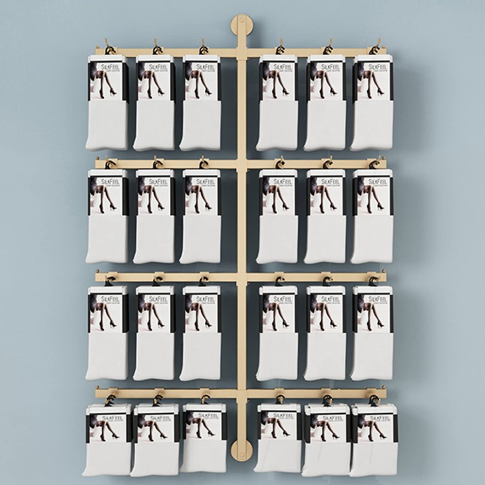 Fadiadem Wall Mounted Sock Rack Space-Saving Jewelry Stand, Earring Storage Organizer Display Holder, Underwear Display Shelf Removable Hook, Boutique Store Exhibit Collection Presentation Showcase