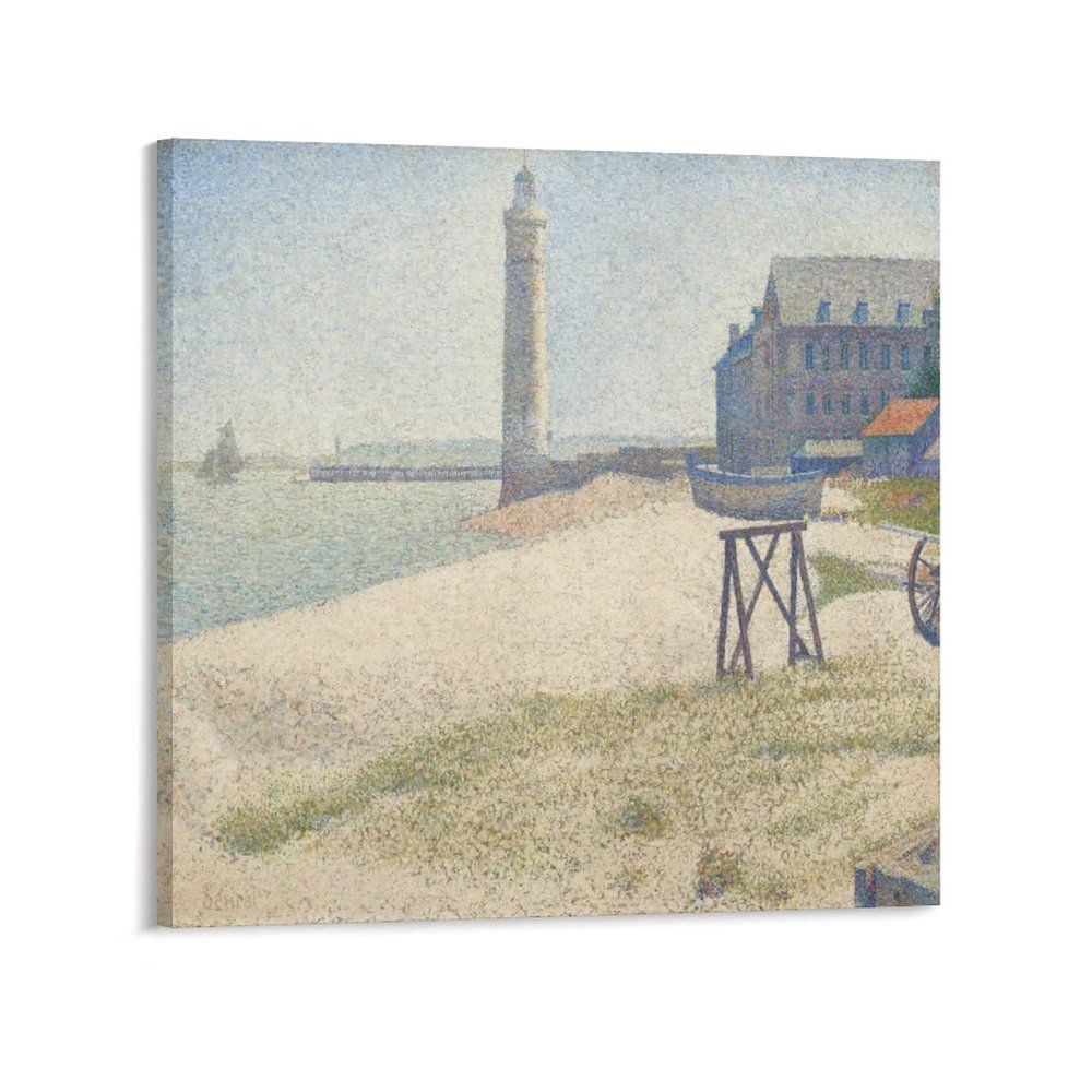 WANYING Georges Seurat The Lighthouse at Honfleur Stippling Oil Painting Adornment Picture Posters Wall Art Painting Canvas Gift Living Room Prints Bedroom Decor Poster Artworks 28x28inch(70x70cm)