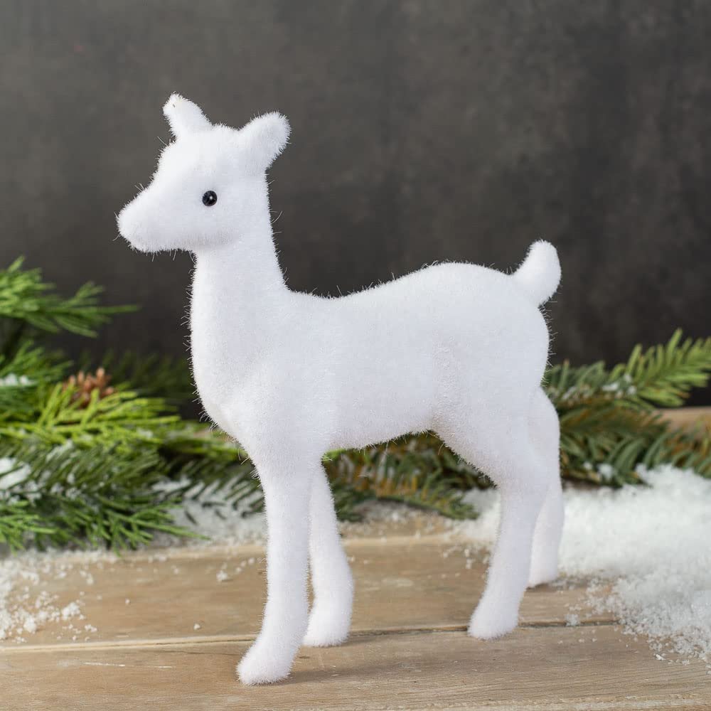 Group of 6 White Standing Flocked Deer for Christmas Displays and Winter Decorating by Factory Direct Craft (7-1/2"H)