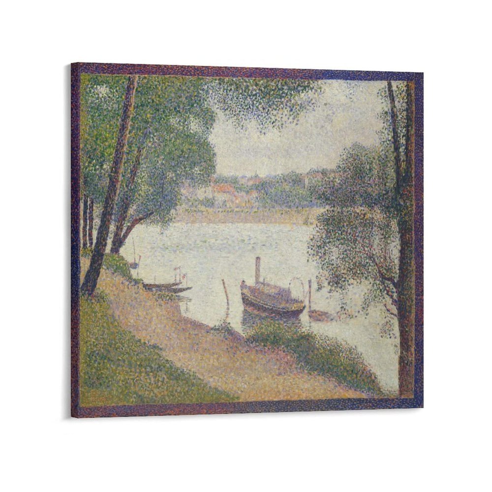 WANYING Georges Seurat Gray Weather, Grande Jatte Stippling Oil Painting Adornment Picture Canvas Wall Art Prints Poster Gifts Photo Picture Painting Posters Room Decor Home Decorative 28x28inch(70x70