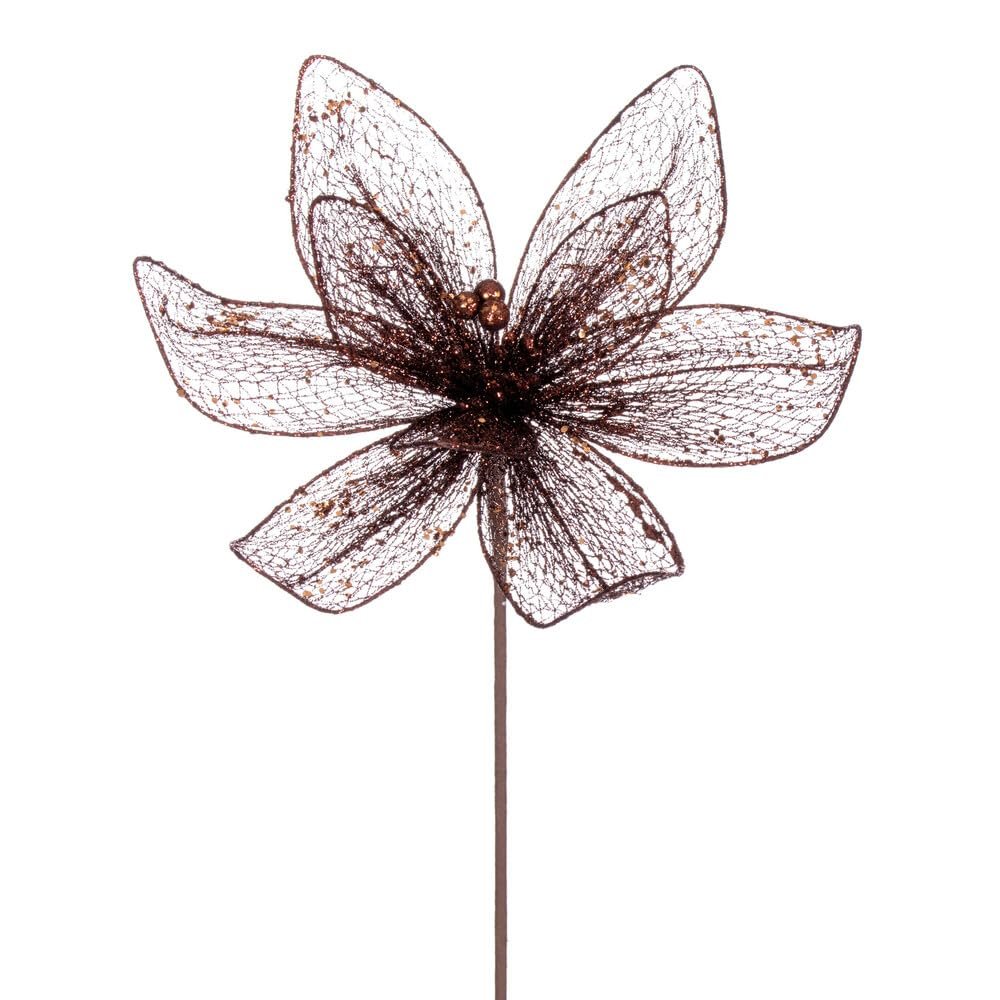 Vickerman 24" Mocha Mesh Glitter Sequin Poinsettia, 2 per Bag.