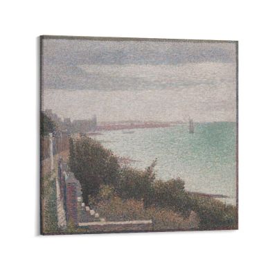 WANYING Seurat Georges Glen Nou Camp in The Evening Stippling Oil Painting Adornment Picture Gifts Canvas Painting Poster Wall Art Decorative Picture Prints Modern Decor Framed-unframed 28x28inch(70x