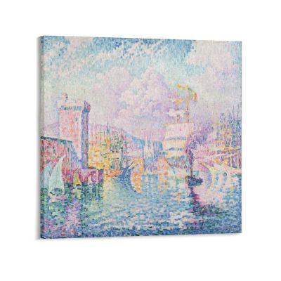 WANYING Paul Signac The Pink Tower, Marseille Stippling Oil Painting Adornment Picture Picture Print Canvas Poster Wall Paint Art Posters Decor Modern Home Artworks Gift Idea 28x28inch(70x70cm)