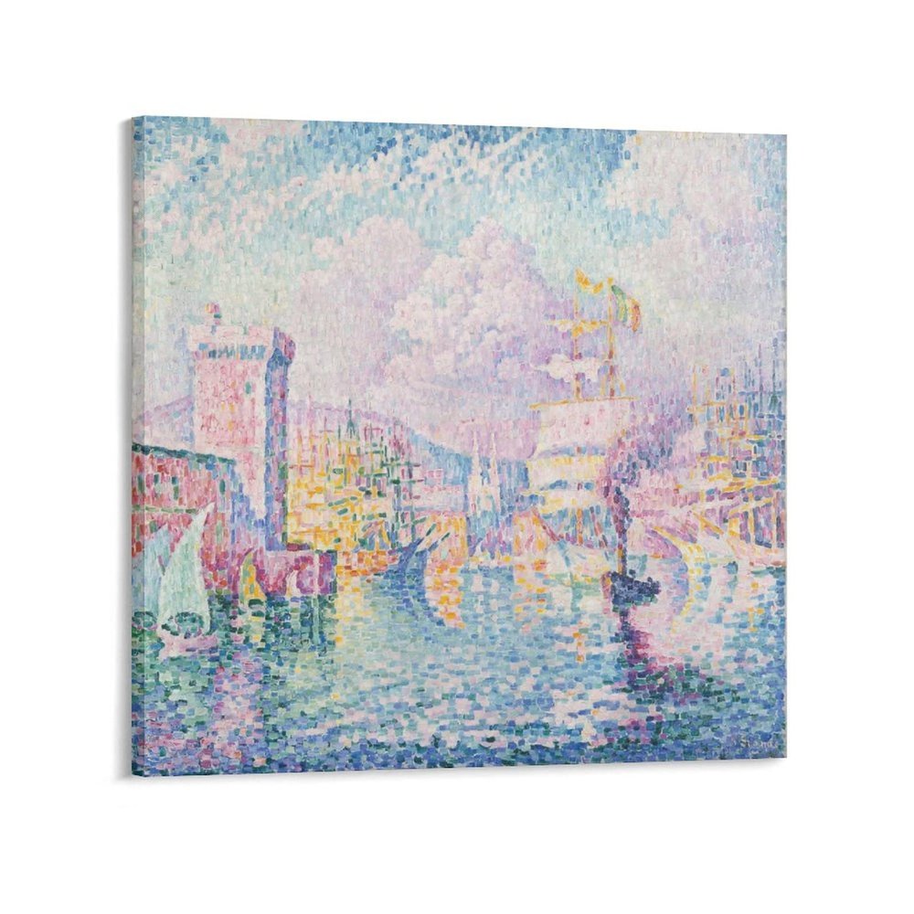 WANYING Paul Signac The Pink Tower, Marseille Stippling Oil Painting Adornment Picture Picture Print Canvas Poster Wall Paint Art Posters Decor Modern Home Artworks Gift Idea 28x28inch(70x70cm)