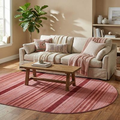 Rugs.com - Gemstone Rug 5' 3 x 8' Oval Rusty Pink Rose Easy-Clean Rug Modern Textured Pile for Bedrooms, Living Rooms, and Dining Rooms