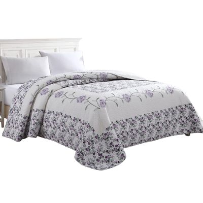 Beatrice Home Fashions Carnation Floral Embroidered Quilted Bedspread, Lightweight, All-Seasons, King, Lavender
