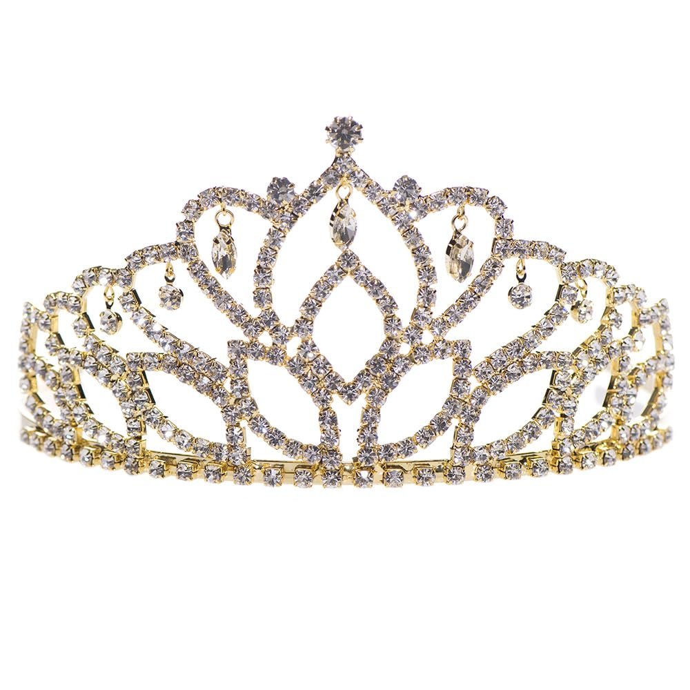 Andersons Gold Mirabella Tiara, 2-7/8 Inches High, Gold Rhinestone Crown, Prom Queen Tiara, Princess or Pageant Headpiece for Wedding, Homecoming, Quinceaera, Birthday, School Dance, Winter Formal, Award, Costume, Party, Event