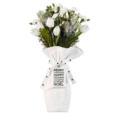 Santa Barbara Design Studio Flower Bouquet Bag Holiday Collection - Waterproof Lined 100% Cotton Canvas Reusable Floral Arrangement Supplies, 17 x 11-Inch, Stars