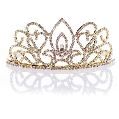 Andersons Adela Tiara, 2.25" gold rhinestone crown for Prom Queen, pageants, weddings, quinceaeras, birthdays, Sweet 16, homecoming, school dances, costumes, parties, and events