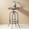 BOKKOLIK Rustic Bar Table Vintage Bistro Table Industrial Pub Table for Kitchen Coffee House Office Computer Desk Swivel Round Wooden Top 37.4-45.3inch Height Adjustable view 1