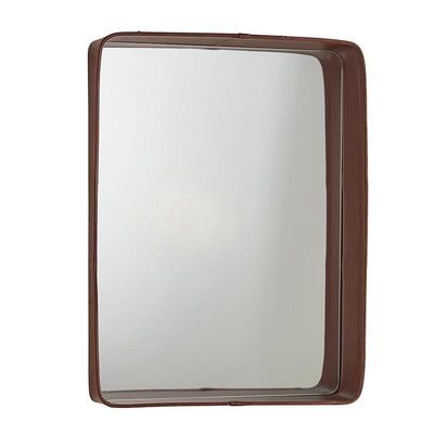 47th & Main Faux Leather Wall Accent Mirror for Home Dcor, 17" L x 24" H, Brown
