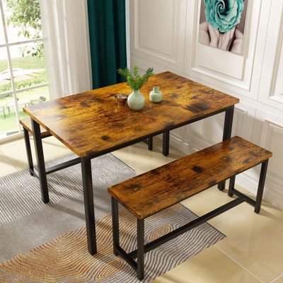 AWQM 47" Dining Table Set with Bench, Breakfast Kitchen Table Set of 4, Sturdy Structure Space-Saving Dinette for Kitchen,Breakfast Nook,Dining Room, Living Room(Brown)