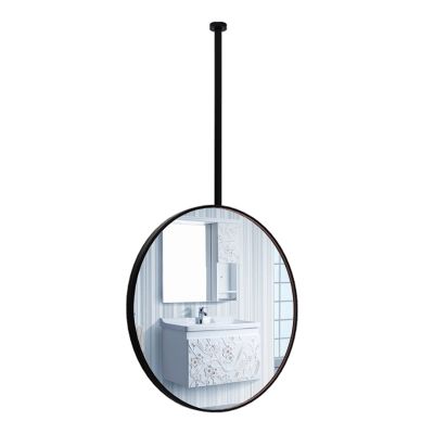 Round Bathroom Boom Mirror Black Metal Frame and Ceiling Mounted Boom (Boom can be customized), for Store Hotel Entrance Decorative Suspended Horizontal Mirrors ( Size : Diameter-50CM/19.7INCH )