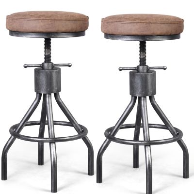 BOKKOLIK Industrial Bar Stools Swivel Pu Seat Vintage Kitchen Island Counter Stool 23-33inch Height Adjustable Rustic Shop Chair (Set of 2)