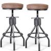 BOKKOLIK Industrial Bar Stools Swivel Pu Seat Vintage Kitchen Island Counter Stool 23-33inch Height Adjustable Rustic Shop Chair (Set of 2) view 1