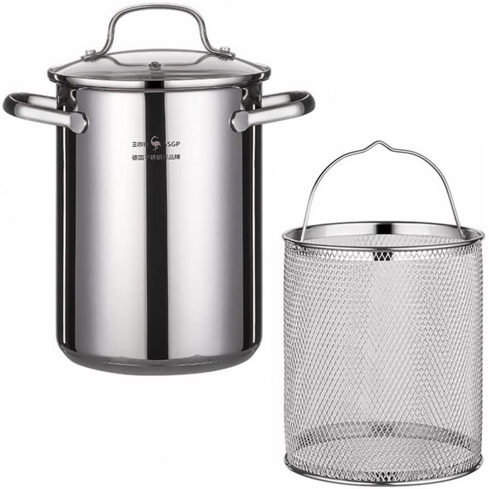 UPKOCH Stainless Steel Stock Pot with Strainer Turkey Fryer Pot, Deep Fryers with Frying Basket for Outdoor Cooking and Home Brewing