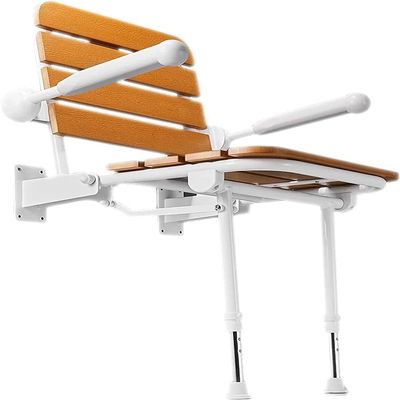 Wall-Mounted Foldable Shower Seat Bathroom Stool Folding Wall Mounted Shower Seat with Adjustable Legs/Backrest and Padded Armrests for Home, Bathroom