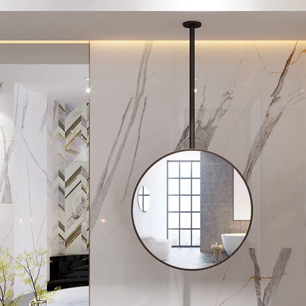 DMCHENGMA Black Metal Framed and Boom Round Mirrors (Boom can be Customized) for Bathrooms Bedrooms Dressers and Modern Theme Dcor Mirrors (Size : Diameter-60CM/23.6INCH)
