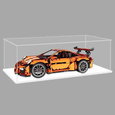 LANSCOERY Acrylic Display Case, Assemble Showcase Display Box for Collectibles, with Dustproof & Seamless Display Design, 24.3x12.6x7.7inch Thick White Base, Compatible with Lego 42096 42172 Figures