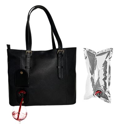 Sip and Shimmer Wine Purse  Womens Tote Bag with Beverage Compartment  Vegan Leather Black Tote Bag Purse  Inculdes Insulated 1.5L Wine Bag  Christmas Gift for Mom, Girlfriend, Wife