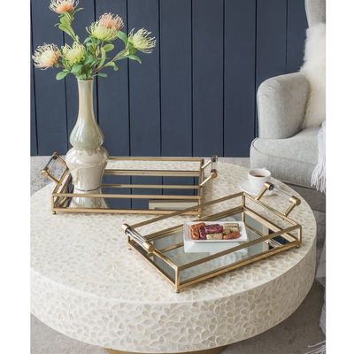 Wayborn Gold 60% Iron, 30% Mirror, 10% Acrylic Mirror Decorative Tray (Set/2) 22L X 12W X 5H (Large) & 20L X 10W X 5H (Small)