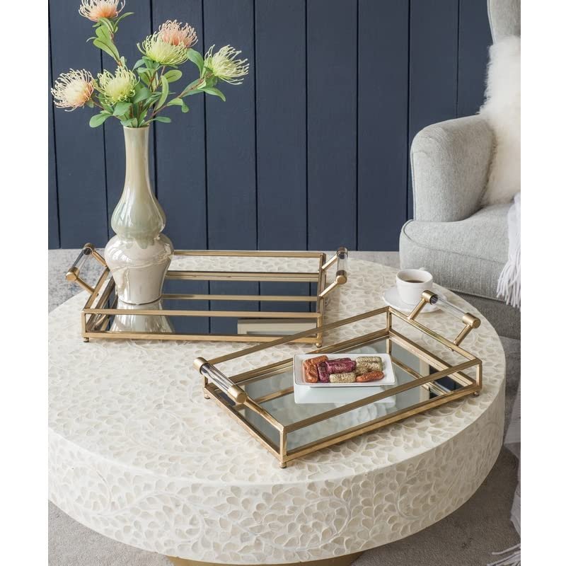 Wayborn Gold 60% Iron, 30% Mirror, 10% Acrylic Mirror Decorative Tray (Set/2) 22L X 12W X 5H (Large) & 20L X 10W X 5H (Small)