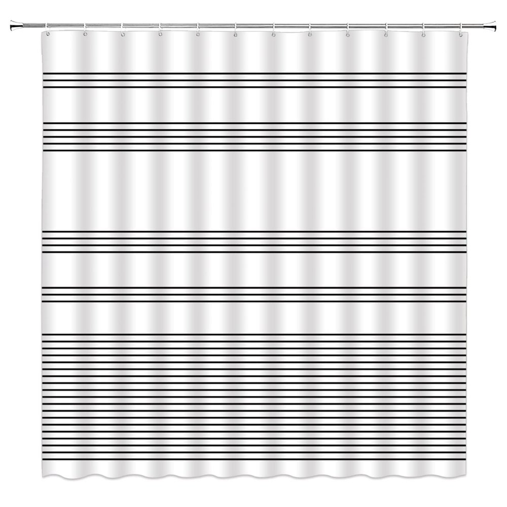 ABONAN Striped Shower Curtain Black and White Stripes Modern Simple Boho Fabric Bathroom Curtains Decor Set with Hook(67" Wx70 H)