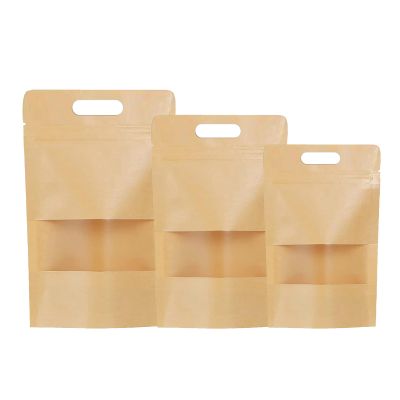 Muka 100 PCS Heat Sealable Stand Up Pouch Bags w/Handle Reusable Food Pouches Bags, 7" W x 10.8" H x 2.4" D, 7 mil