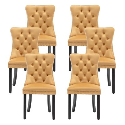 Kiztir Velvet Dining Chairs Set of 6, Upholstered Dining Room Chairs with Ring Pull Trim and Button Back, Luxury Tufted Dining Chairs for Living Room, Bedroom, Kitchen (Gold)