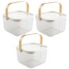 AJIODA 3 Pack Metal Mesh Steel Basket, Storage Organizer Basket Multi-function Hanging Kitchen Baskets Fruit Basket Bin with Wood Handle for Kitchen Bathroom Picnic Cabinet Home Decor, 3PCS-White view 1