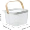 AJIODA 3 Pack Metal Mesh Steel Basket, Storage Organizer Basket Multi-function Hanging Kitchen Baskets Fruit Basket Bin with Wood Handle for Kitchen Bathroom Picnic Cabinet Home Decor, 3PCS-White view 3