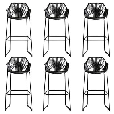 CraftThink Counter Stool, Scandinavian Plastic Rattan Bar Stool Armed Bucket Stool with Metal Legs for Shop bar Home- Set of 6 Black Short Stool(22" H)