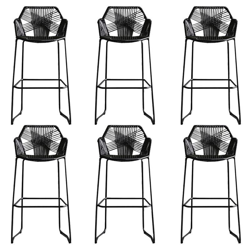 CraftThink Counter Stool, Scandinavian Plastic Rattan Bar Stool Armed Bucket Stool with Metal Legs for Shop bar Home- Set of 6 Black Short Stool(22" H)