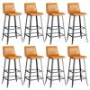 CraftThink Counter Stool, Faux Leather Footrest Bar Stools Low Back Armless Barstool with 4 Iron Legs for Shop bar Home- 8 Pieces Counter Stool(26" H) Orange view 1