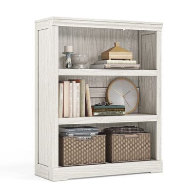 LINSY HOME 3-Tier Bookcase, Small Bookshelf Wood Display Storage Shelves Farmhouse Bookshelf for Home Office, Living Room, Bed Room - White Oak