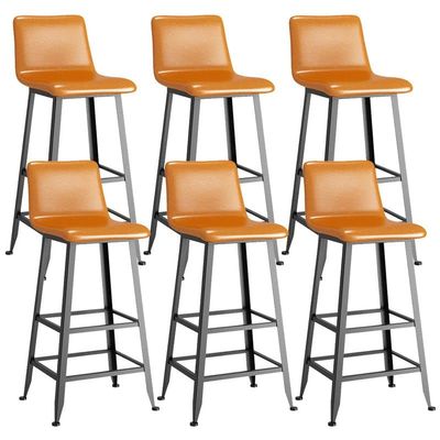 CraftThink Counter Stool, Faux Leather Footrest Bar Stools Low Back Armless Barstool with 4 Iron Legs for Shop bar Home- 6 Pieces Counter Stool(30" H) Orange