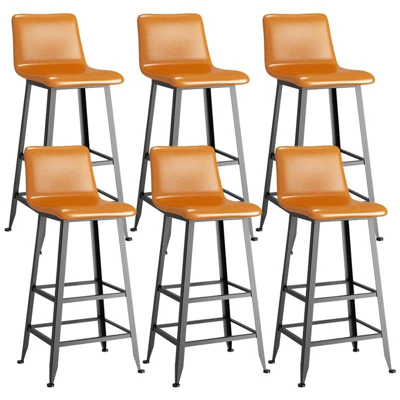 CraftThink Counter Stool, Faux Leather Footrest Bar Stools Low Back Armless Barstool with 4 Iron Legs for Shop bar Home- 6 Pieces Counter Stool(30" H) Orange