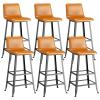 CraftThink Counter Stool, Faux Leather Footrest Bar Stools Low Back Armless Barstool with 4 Iron Legs for Shop bar Home- 6 Pieces Counter Stool(30" H) Orange view 1