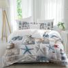 Beach Queen Duvet Cover Set,Washed Soft Microfiber Bed Comforter Duvet+Cover Sets with Ties/Zipper,Summer Sailboat Lighthouse Seastar Patchwork Bedding Quilt Duvet Covers with 2 Pillow Cases for Girls view 1