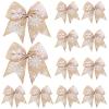 Panelee 12 Pieces Burlap Bow Christmas Wreath Bow 6 x 6 Inch Burlap Bow Knot Snowflake Burlap Bow Christmas Tree Ornaments Craft Bows for Rustic Farmhouse Xmas Birthday Party (Yellow, Snowflake) view 1