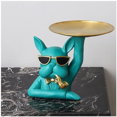 Creative Key Tray for Entryway Table, Modern Decorative Tray Dog Key Candy Jewelry Organizer Tray Ornaments Gold Rim Glasses and Trays Key Bowl for Office Decoration (Color : Blue)