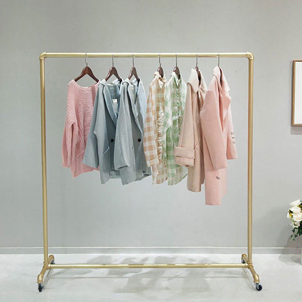 Clothing Racks For Hanging Clothe metal Garment Rail Garment Racks Clothes Hanger Rolling Garment Rack Holder,Gold Commercial Clothes Stand With Wheel