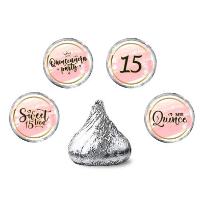 Quinceanera Sweet 15 Round Candy Sticker -Mis Quince Party Favors Sticker Labels Fit Chocolate Candy  160 Pieces