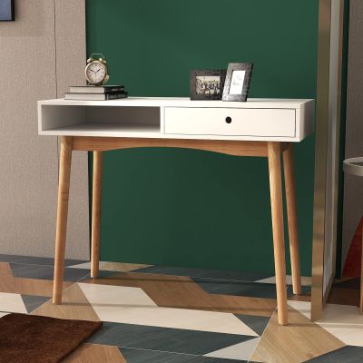 Bituman Home Office Desk, Computer Desk with Storage Drawers Laptop PC Workstation with Storage Compartment Writing Study Desk with Solid Wood Legs, for Home, Office, Bedroom, Study, Living Room
