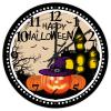 Happy Halloween Pumpkin Hunted House Wooden Wall Clock 15 Inch, Halloween Jack-o-Lantern Wearing Witch Hat Living Room Clock Battery Operated Silent Round Arabic Numeral Clock for Kitchen Dining Room view 1