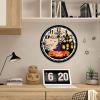 Happy Halloween Pumpkin Hunted House Wooden Wall Clock 15 Inch, Halloween Jack-o-Lantern Wearing Witch Hat Living Room Clock Battery Operated Silent Round Arabic Numeral Clock for Kitchen Dining Room view 4